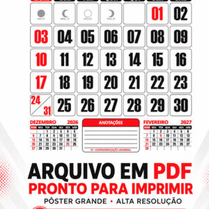 Calendário 2027 Parede em PDF Pôster Grande para Imprimir