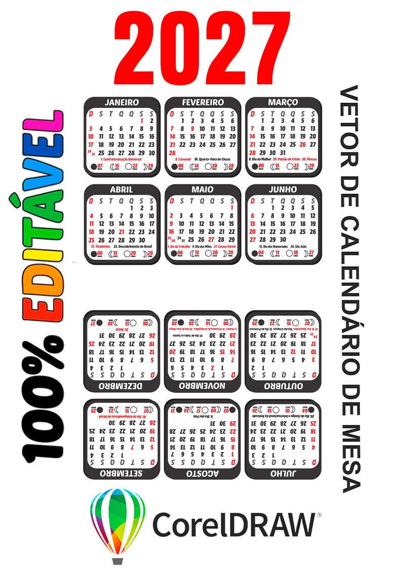 Calendário de Mesa 2027 Vetor Arquivo Digital em CDR - Imagem 2