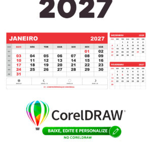 Calendário 2027 de Mesa com Feriados Editável Vetor CDR