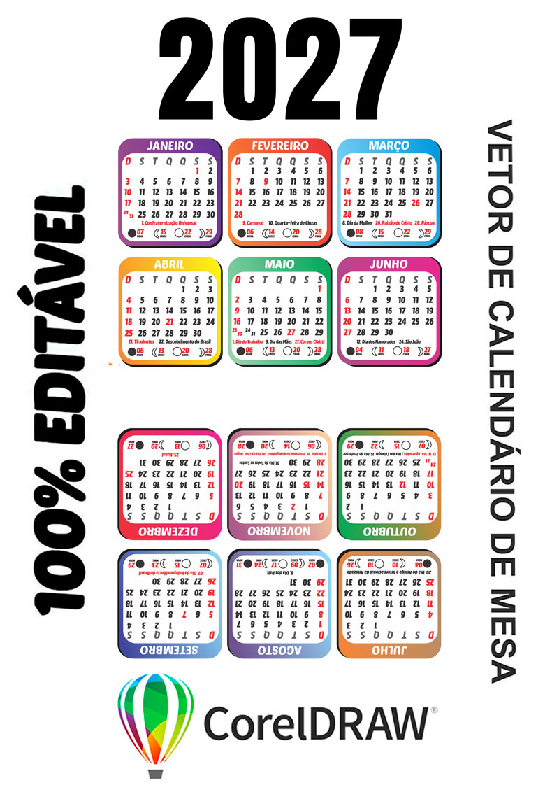 Calendário de Mesa 2027 Vetor Arquivo Digital em CDR